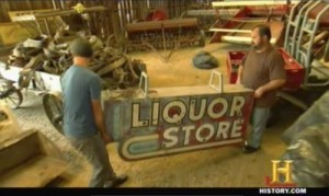 american pickers mikes breakdown liquor sign