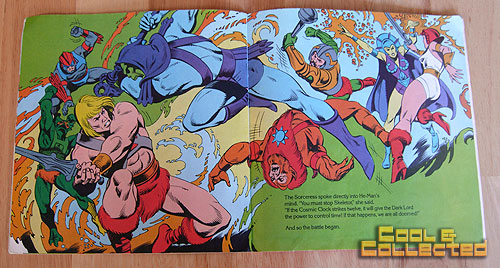 Skeletor and heman fight in a masters of the universe children's book