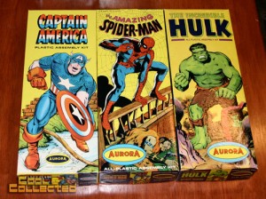 aurora model kits - captain america, spiderman, and hulk