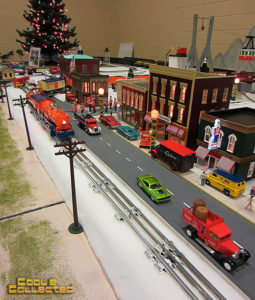 O-scale christmas model train layout